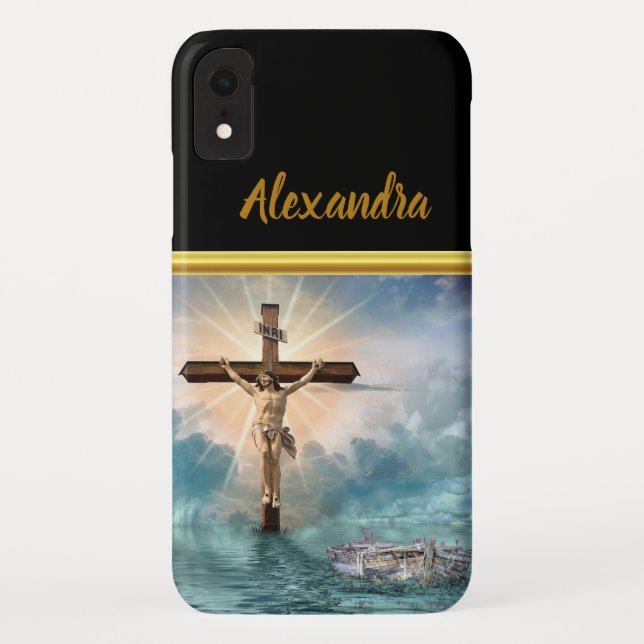 Funda De Case-Mate Para iPhone Jesús colgado de una cruz de crucifixión cristiano (Reverso)
