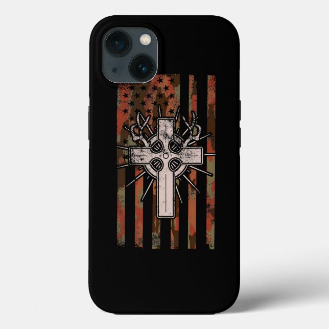 Funda De Case-Mate Para iPhone Jesús Cruz Cristiana Caza Bandera Americana Camo D (Reverso )