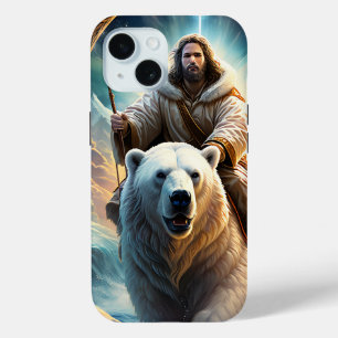 Funda Para iPhone 15 Jesús en un oso polar