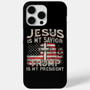 Funda Para iPhone 15 Pro Max Jesús Es Mi Salvador Trump Es Mi Presidente Bander