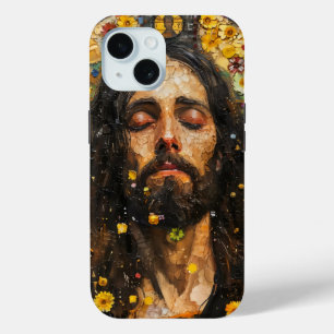 Funda Para iPhone 15 Jesús y Flores Abstracto