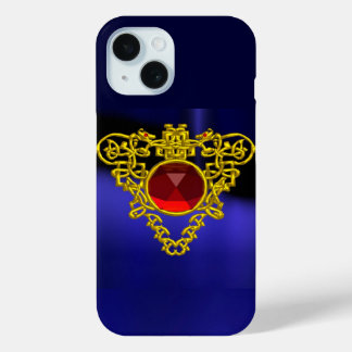 FUNDA PARA iPhone 15 JEWEL DE CORAZÓN CÉLTICO ORO CON GEMSTONE DE RUBY 
