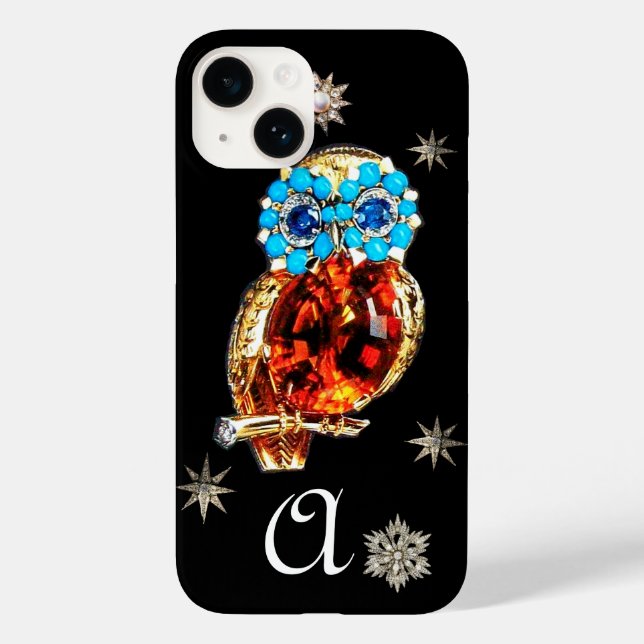 Funda De Case-Mate Para iPhone JEWEL OWL, DIAMOND STARS, Gold, Blue Turquase, top (Reverso )