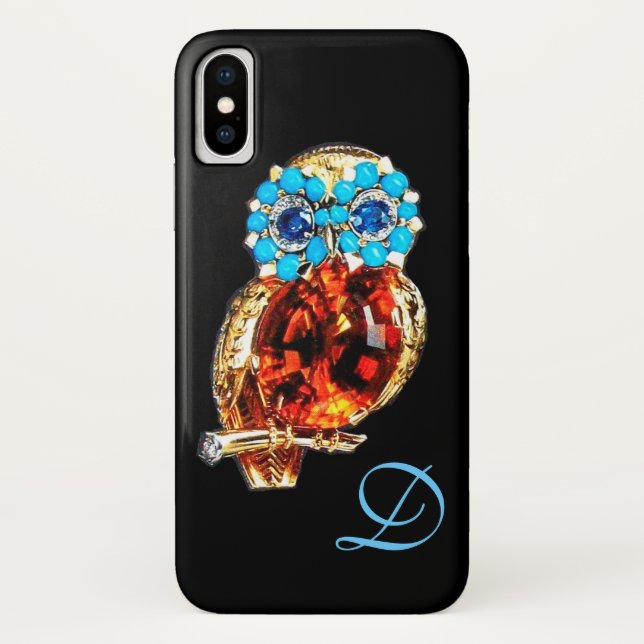 Funda De Case-Mate Para iPhone JEWEL OWL MONOGRAM Gold, Blue Turquase Topaz (Reverso)