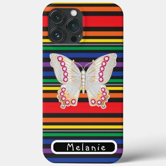 Funda De Case-Mate Para iPhone Jewelry  butterfly Abstract Striped Rainbow  (Reverso )