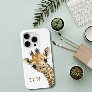 Funda Para iPhone 15 Pro Jirafa Adorable Monograma Iniciales Acuarela Monog