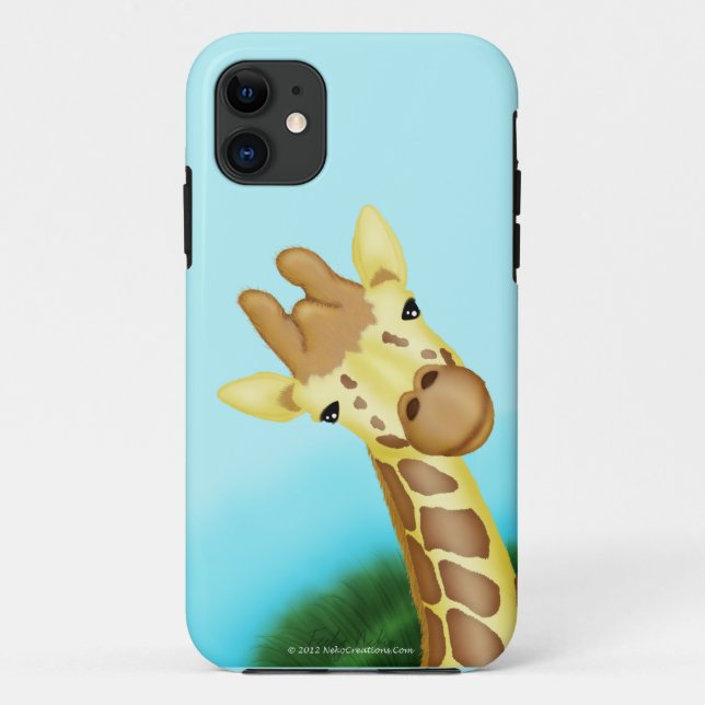 Funda De Case-Mate Para iPhone Jirafa amarilla fresca en fondo azul (Reverso)