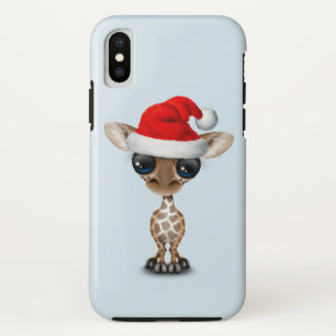 Funda Para iPhone X Jirafa del bebé que lleva un gorra de Santa