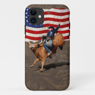 Funda Para iPhone 11 Jodido niño de rodeo de toro, bandera de EE. UU. e