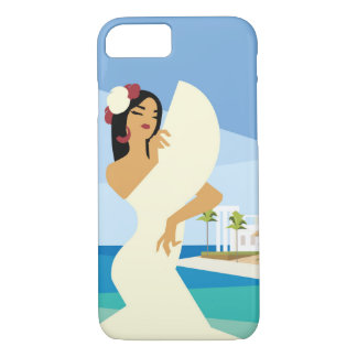 Funda Para iPhone 8/7 Joven dama española posando con un ventilador en l