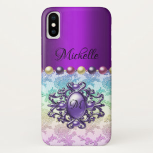 Funda Para iPhone X Joya morada decorativa y encaje arco iris