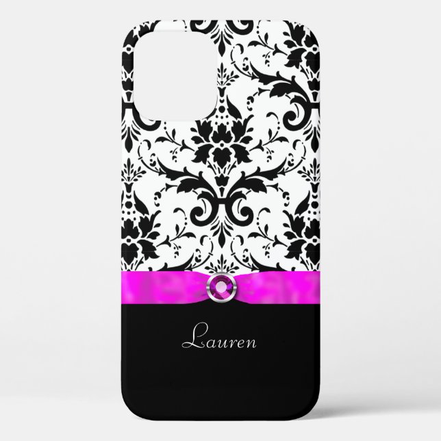 Funda De Case-Mate Para iPhone Joya negra del rosa del damasco personalizada (Reverso )