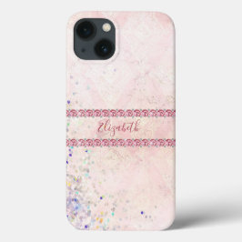 Funda Para iPhone 13 Joyas de esparkle rosado monograma Bling Girly Tre