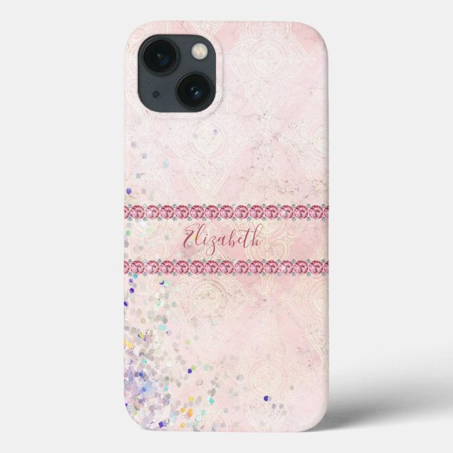 Funda De Case-Mate Para iPhone Joyas de esparkle rosado monograma Bling Girly Tre (Reverso)