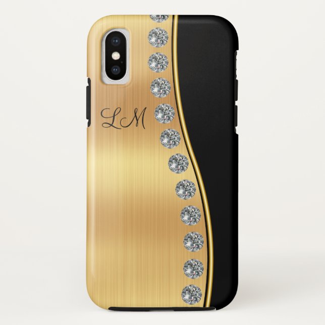 Funda De Case-Mate Para iPhone Joyas del diamante de imitación del monograma (Reverso)