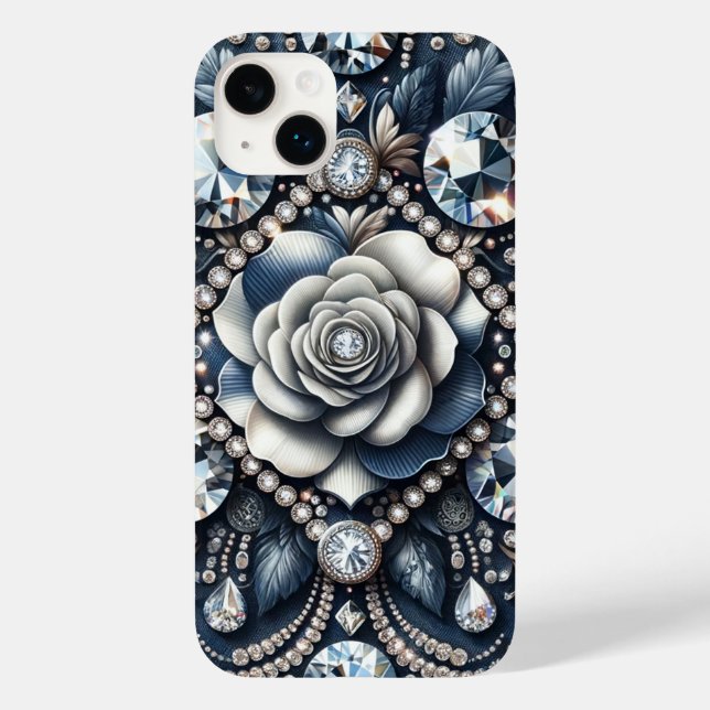 Funda De Case-Mate Para iPhone Joyas Rosas de Glam Bling Denim & Diamonds (Reverso )
