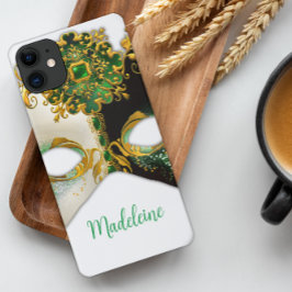 Funda Para iPhone 11 Joyas verdes y esmeraldas máscara de carnaval vene