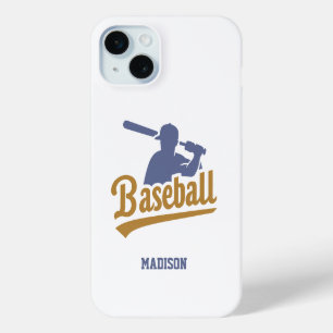 Funda Para iPhone 15 Mini Jugador de béisbol de color y nombre personalizado