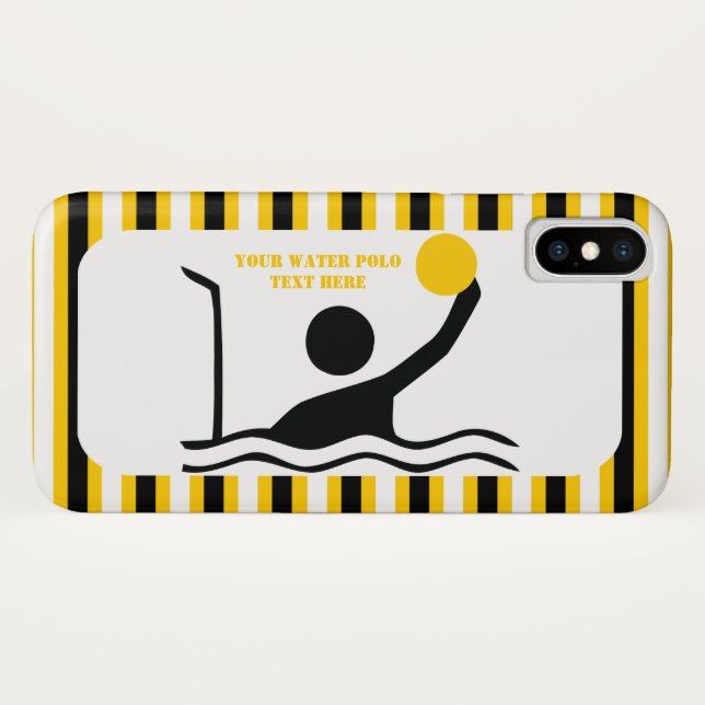 Funda De Case-Mate Para iPhone Jugador de waterpolo negro silueta rayas amarillas (Reverso (horizontal))