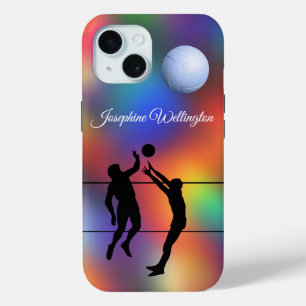 Funda Para iPhone 15 Jugadores y balón de voleibol en silueta personali