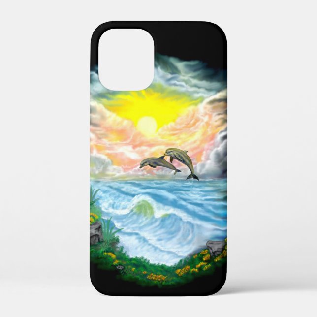 Funda De Case-Mate Para iPhone Jugando a los delfines al sol (Reverso )