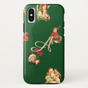 Funda Para iPhone X Jule vintage, patrón de navidades, victoriano, ar