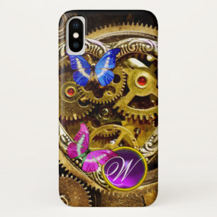 FUNDA PARA iPhone X JUNTAS DE PUNK DE VAPOR, GEMSTONES, MARIPOSAS MONO