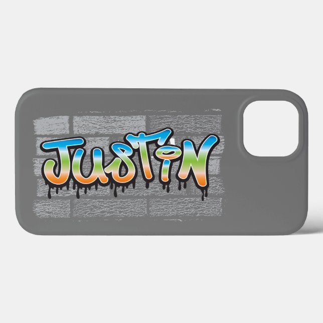Funda De Case-Mate Para iPhone Justin Your Name graffiti Logo Brick Wall Paint (Reverso (Horizontal))