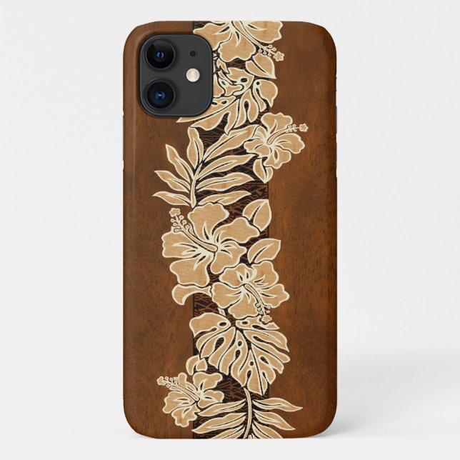 Funda De Case-Mate Para iPhone Kalaheo Hawai Hibiscus Tapa Faux Koa Wood (Reverso)