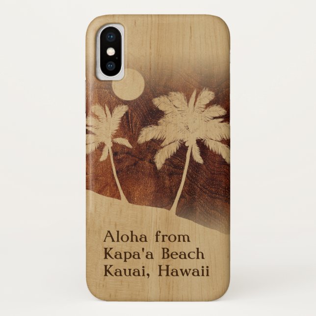 Funda De Case-Mate Para iPhone Kapaa Sunset Hawaiian Faux Koa Wood Twin Palm (Reverso)
