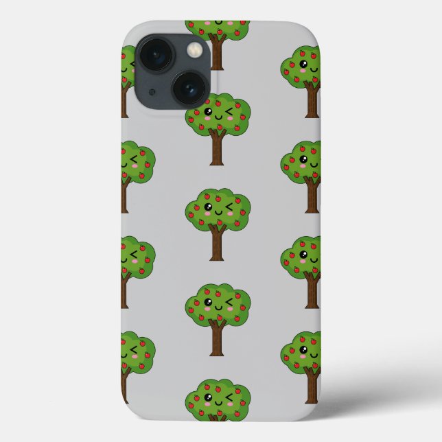 Funda De Case-Mate Para iPhone Kawaii feliz árbol de manzanas (Reverso)
