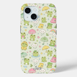 Funda Para iPhone 15 Kawaii Frog Rainy Day Pattern Phone Case