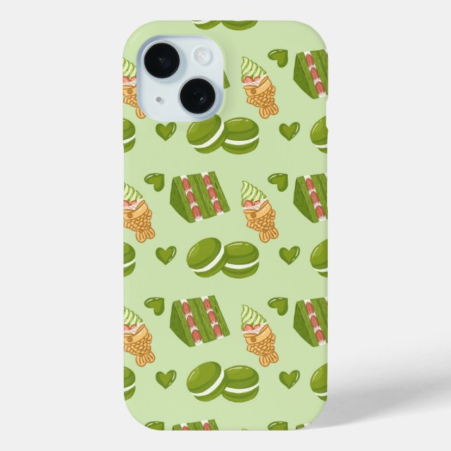 Funda De Case-Mate Para iPhone  Kawaii Hand-Drawn Matcha Sweets Seamless Pattern (Reverso )
