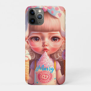 Funda Para iPhone 11 Pro Kawaii lindo chica con helados