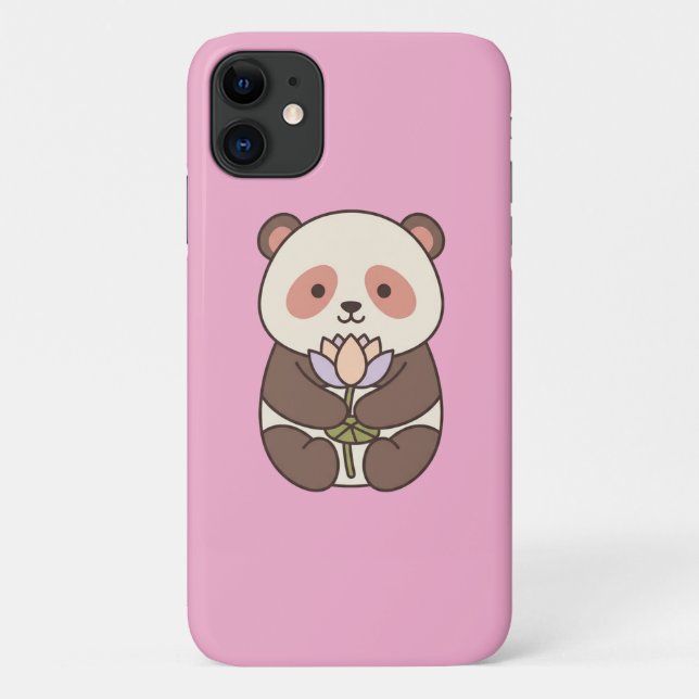 Funda De Case-Mate Para iPhone Kawaii Panda  — Cute Panda with Lotus on pink (Reverso)