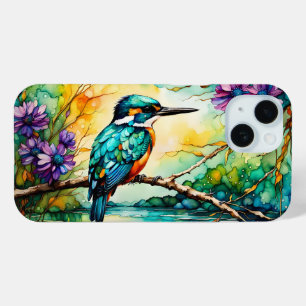 Funda Para iPhone 15 Kingfisher encaramado sobre el agua Flores silvest