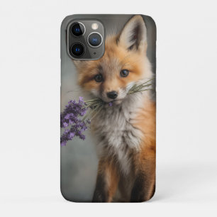 Funda Para iPhone 11 Pro Kit de Fox Adorable Holding Flores de Lavanda