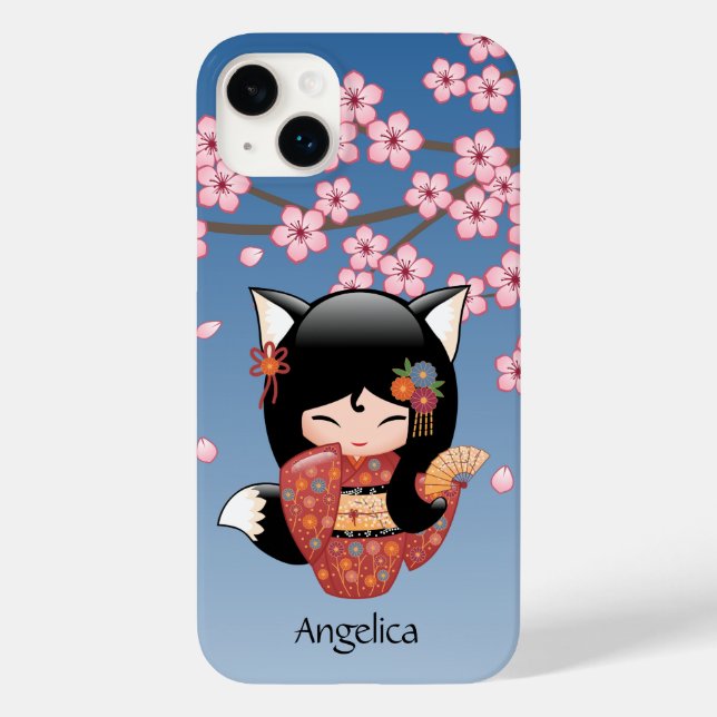 Funda De Case-Mate Para iPhone Kitsune Kokeshi Doll - Chica negro Fox Geisha (Reverso )