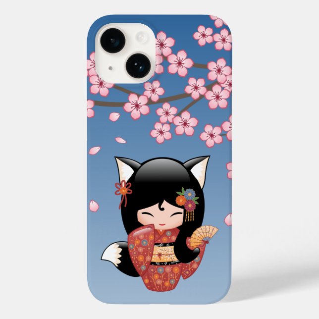 Funda De Case-Mate Para iPhone Kitsune Kokeshi Doll - Chica negro Fox Geisha (Reverso )