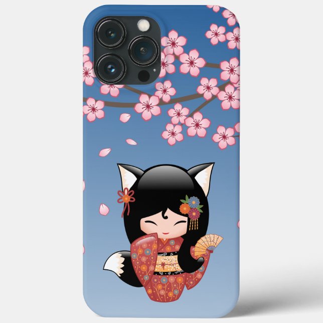 Funda De Case-Mate Para iPhone Kitsune Kokeshi Doll - Chica negro Fox Geisha (Reverso )