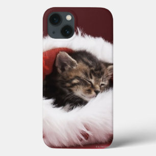 Funda Para iPhone 13 Kitten asleep in Christmas hat