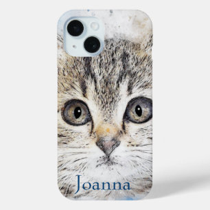 Funda Para iPhone 15 Kitten gris color de agua en azul