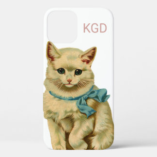 Funda Para iPhone 12 Kitten monograma kitsc de pintado de gato antiguo