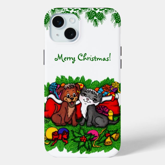 Funda De Case-Mate Para iPhone Kitty and Puppy , Happy XMas (Reverso )