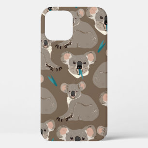 Funda Para iPhone 12 Koala sobre fondo marrón neutro cosecha sin costur