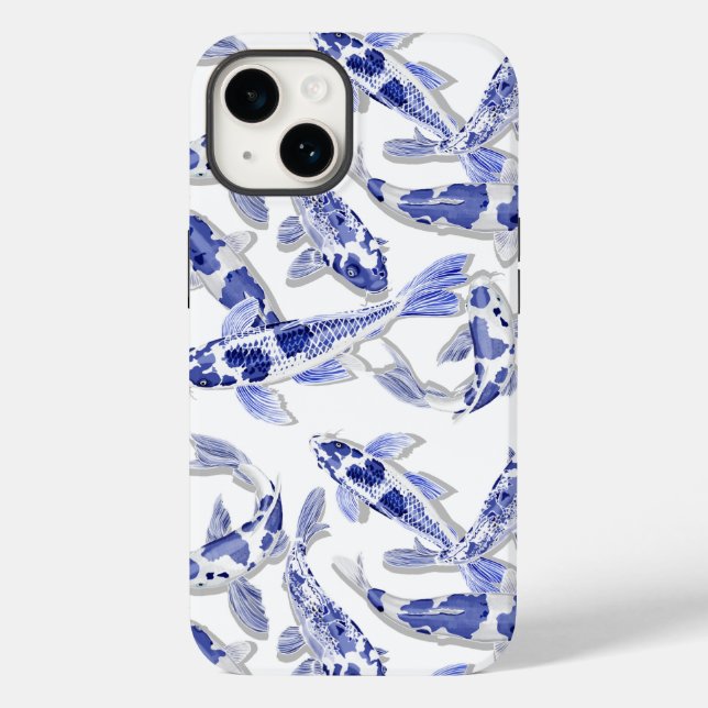 Funda De Case-Mate Para iPhone Koi azul y blanco (Reverso )