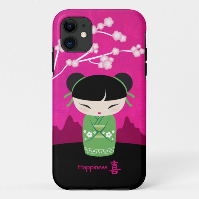 Funda De Case-Mate Para iPhone Kokeshi verde - felicidad (Reverso)