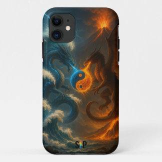 Funda Para iPhone 11 L’Équilibre des Dragons – Feu et Eau en Duel Étern