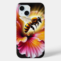 La abeja de miel poliniza un hibiscus floreciente
