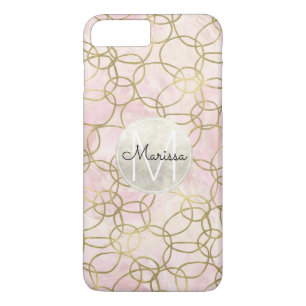 Funda Para iPhone 8 Plus/7 Plus La acuarela rosada del oro circunda el monograma